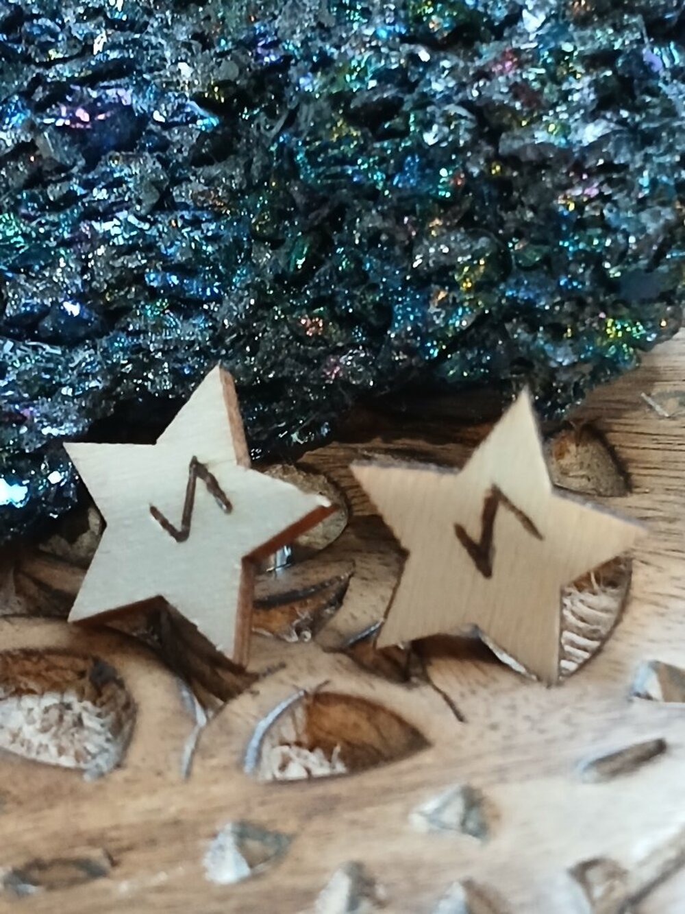 Eihwaz: Norse Runes wood burned star hypoallergenic earrings